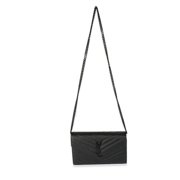 Saint Laurent Black Chevron Leather Cassandre Envelope Chain Wallet - Picture 4 of 8